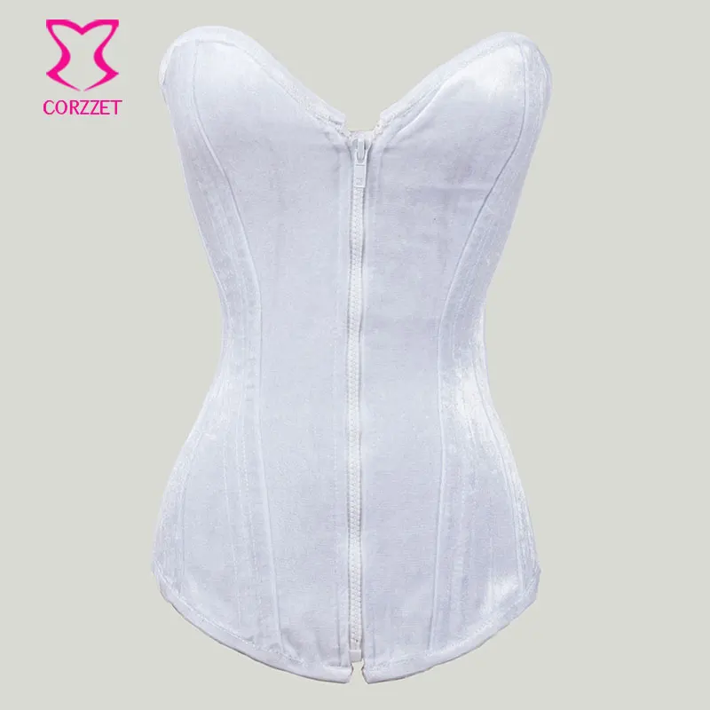 Корсет из вельветовой стали с косточками на талии корсет молнии белое Бюстье для
