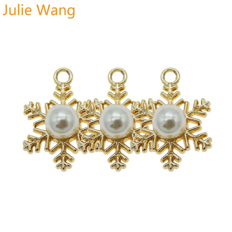 Julie Wang 8 шт. сплав Золотые снежинки CCB жемчужные подвески для ожерелье с кулоном