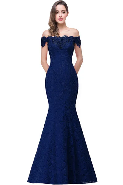 Navy Blue Элегантное платье в пол Длина черная Русалка коктейльные платья с открытыми плечами без рукавов Кружевное нарядное платье халат коктейльное платье - Цвет: Navy Blue