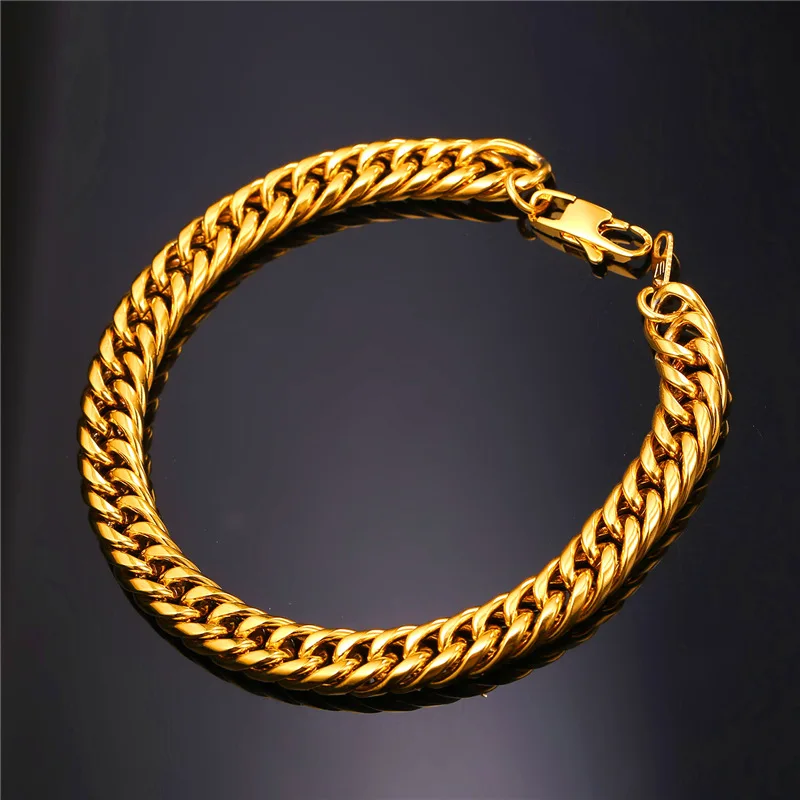 Браслеты из нержавеющей стали золотистого/черного цвета 9 мм 22 см. мужские