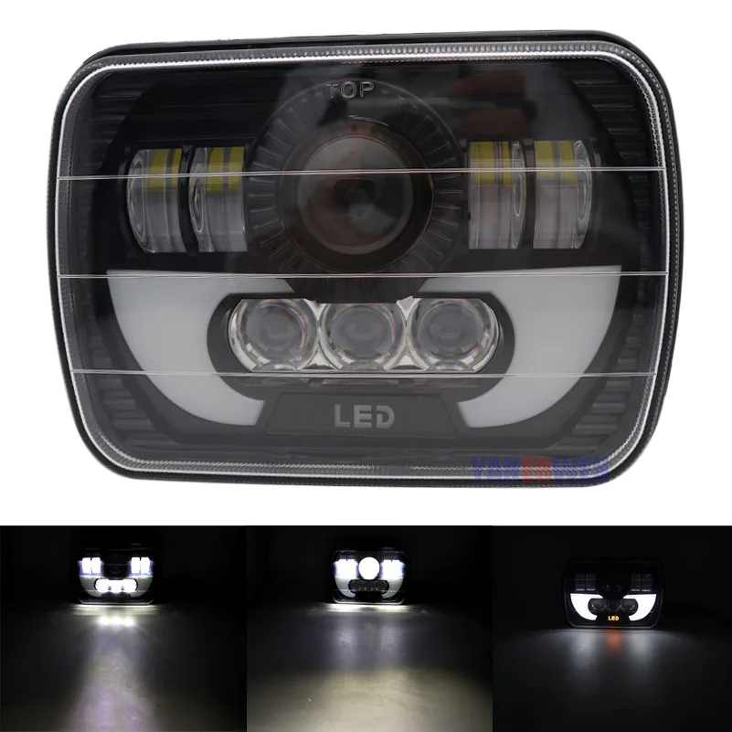 

LED 5"x 7" 6X7" Projector Rectangular Headlights Assembly With Angel Eyes DRL For 87-95 Jeep Wrangler YJ 85-87 Chevy Truck