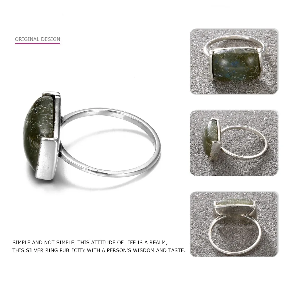 e-Manco Big Natural Stone Rings 925 Silver Black Rectangle Party For Women Fine Jewelry Simple Trendy | Украшения и аксессуары