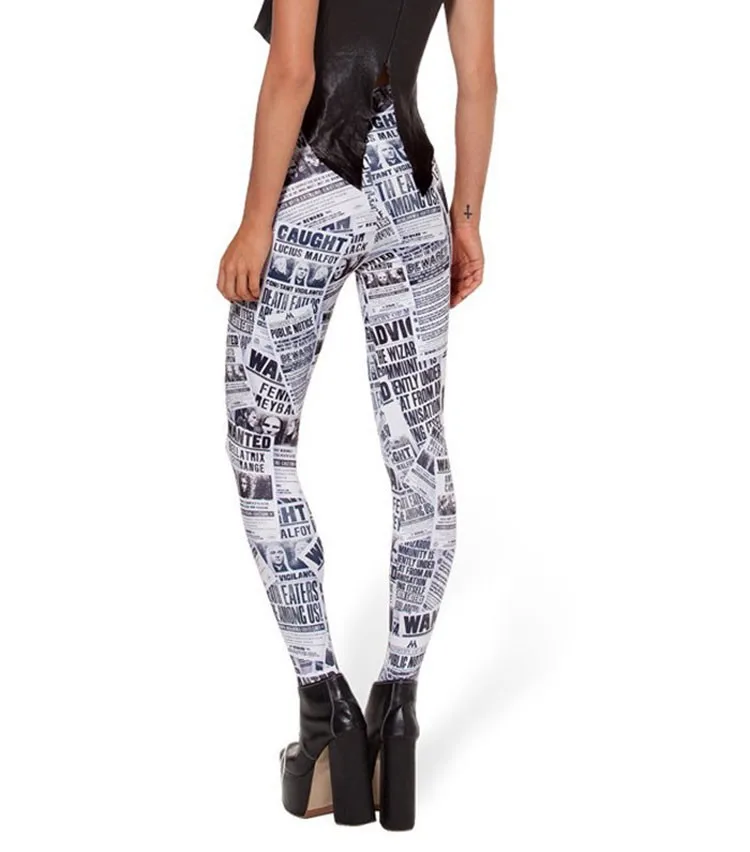 3D Печати Газеты Шаблон Леггинсы Для Женщин Jeggings Черный Белый Панк-Рок Приключения Время Calzas Леггинсы Готический Фитнес