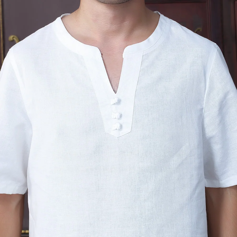 Летняя новая модная белая китайская мужская хлопковая льняная рубашка Кунг фу с