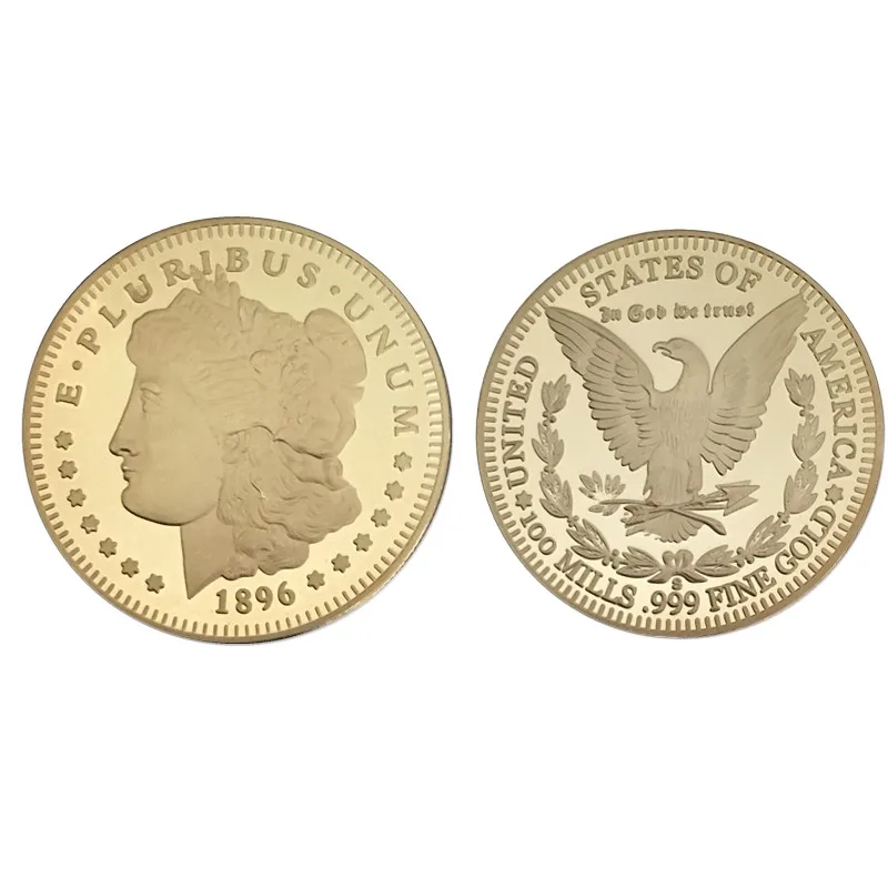 Сувенирная монета с золотым покрытием Морган доллар США 1896, E PLURIBUS UNUM Золотая копия памятной монеты