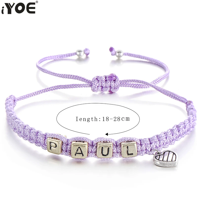 

IYOE Custom Handmade Lucky Couple Red Thread Bracelets For Women Men Kids With Heart DIY Letter Name Bracelet Friendship Jewelry