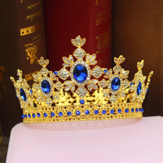 Gold Blue Tiara Золотой Кристалл Королева свадебные диадемы и короны невесты головной убор для женщин диадема на выпускной вечер украшения для свадьбы украшения для волос аксессуары - Окраска металла: Gold Blue Tiara