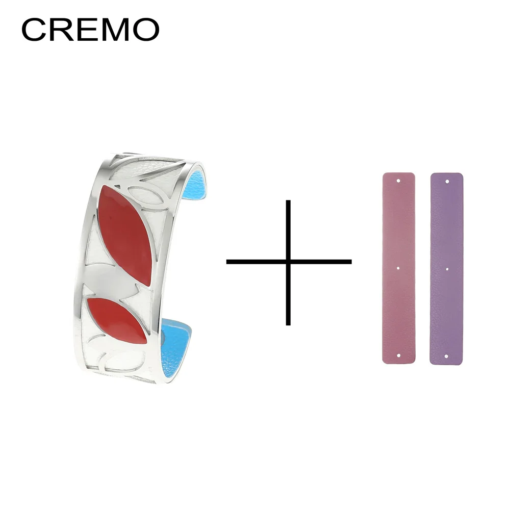 Beige Cremo DIY серебряный браслет, эмалированный браслет, браслеты из нержавеющей стали, двусторонний сменный кожаный ремешок, Femme Manchette Pulseras - Окраска металла: Beige