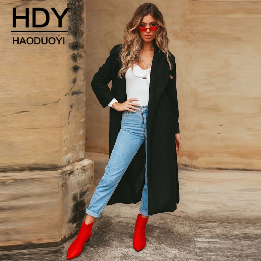 HDY haoduoyi 2018 Новые простые дамы шерстяное пальто темперамент был тонкий черный