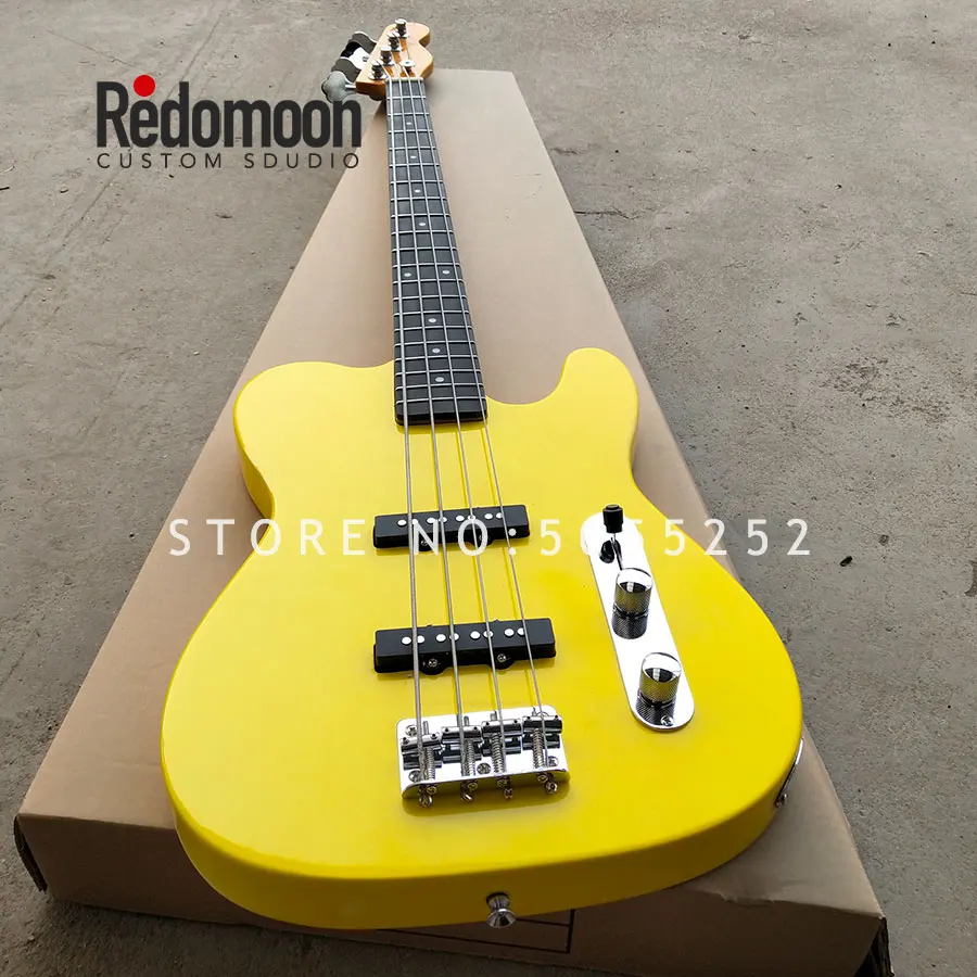 Заводская 4 струны TELE bass ebony гриф электрическая бас гитара желтого цвета музыкальный инструмент магазин