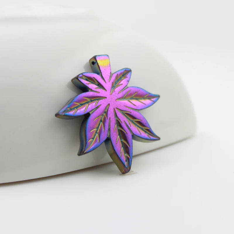 

hot sale fashion rainbow hematite maple leaf pendant diy accessories HP1088