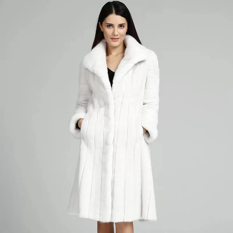 Брендовая роскошная женская куртка из натурального меха норки длинный стиль с