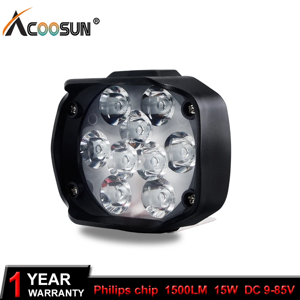 AcooSun Headlight LED Moto Phares moto 15W 1500Lm Motorbike Scooters Brouillard Ampoule Spotlight 6500K White Drive Working Lamp |