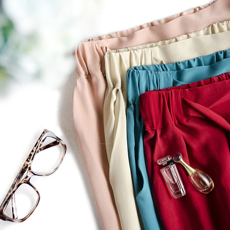 Женские брюки до щиколотки шаровары из чистого шелка с поясом и бантом размер L XL