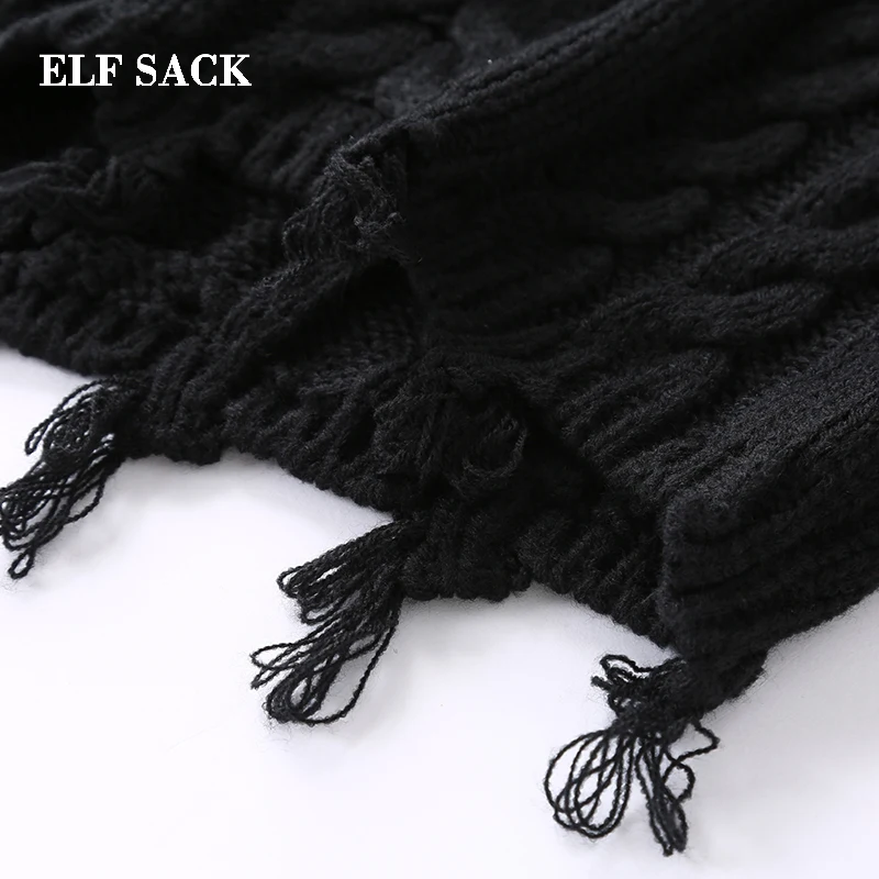 ELFSACK Осень-зима новый теплый свитер одноцветные пуловеры с бахромой о-образный