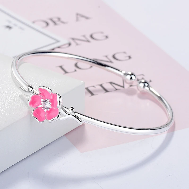 

MEYRROYU 2021 New 925 Sterling Silver Ladies Temperament Romantic Plum Blossom Bangle Fashion Jewelry Engagement Gift Bracelet