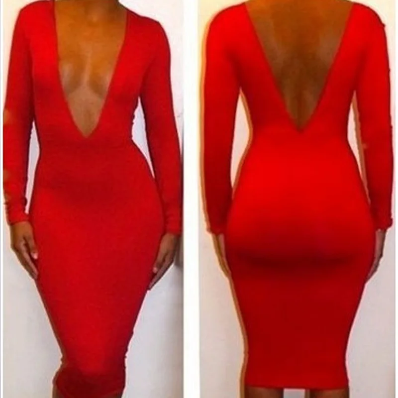 Europe hot sexy deep v and Club backless dresses tight hip | Женская одежда