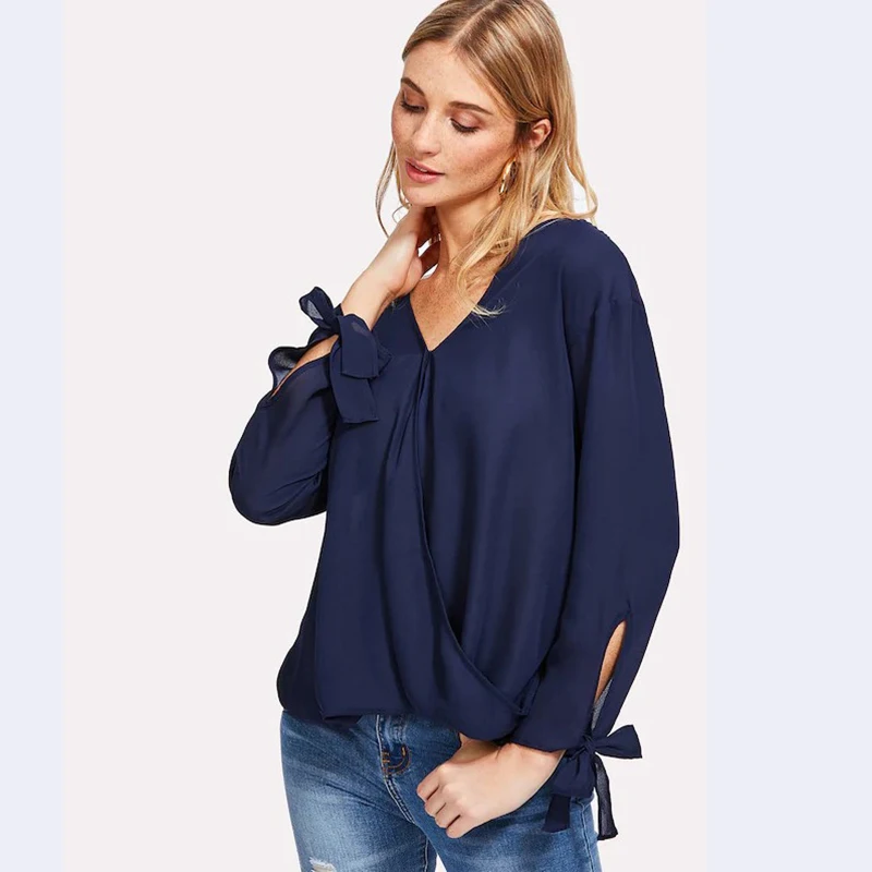 2019 Spring Women Tops Korean Fashion Womens Clothing Cuff Bow Decoration Sexy Casual Blouse Shirt |