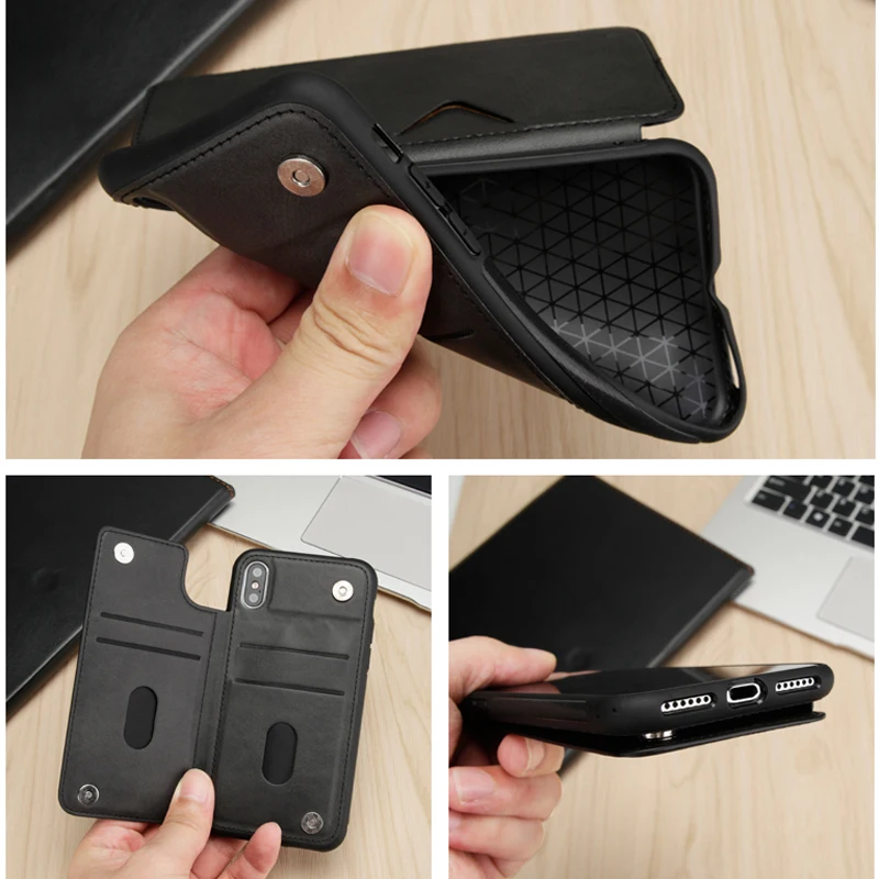 Кожаный чехол-бумажник для iPhone X XS 7 8 Plus роскошный силиконовый чехол-подставка с