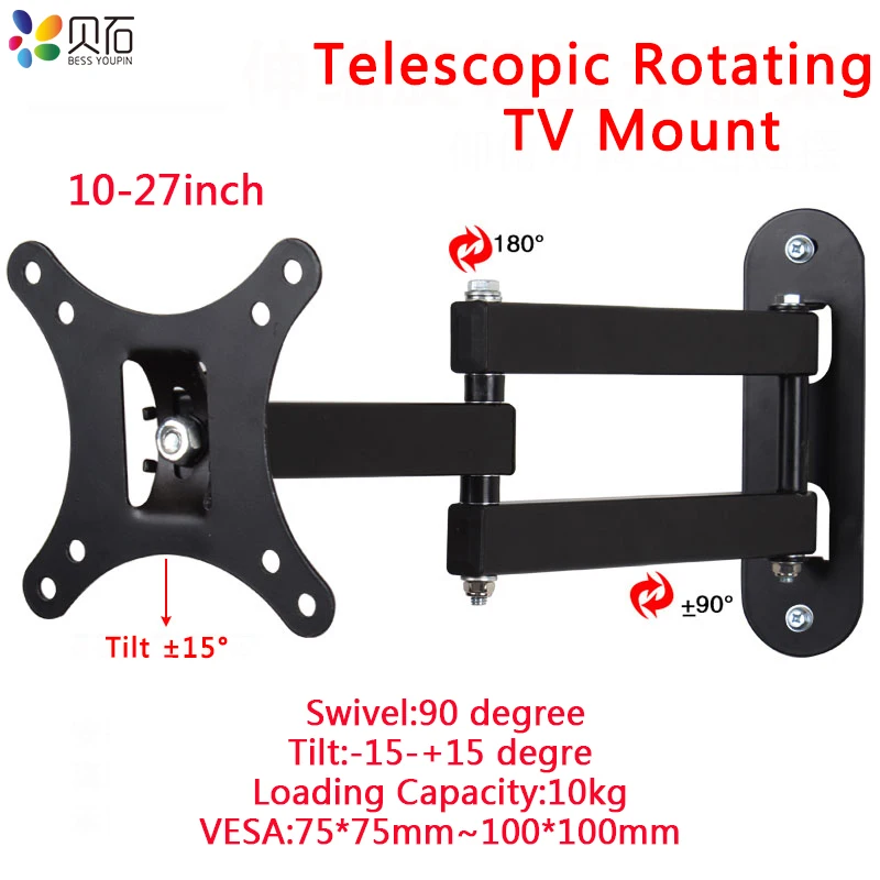 Full Motion TV Wall Mount Monitor Wall Bracket with Swivel and Articulating Tilt Arm Fits 10-27
