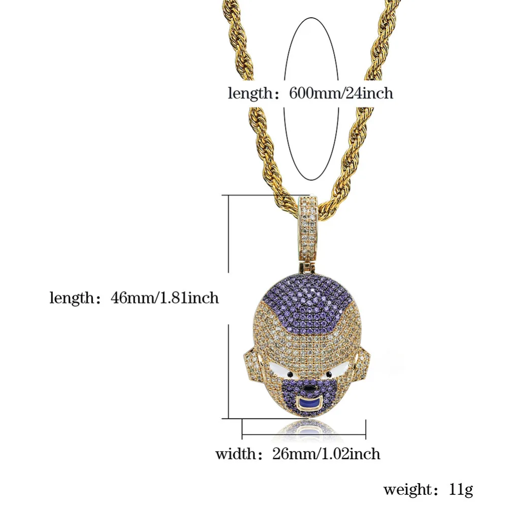 Jinao для хип-хопа ювелирные изделия Dragon Ball Iced Out цепь аниме Frieza кулон кубический циркон уникальная цепочка с подвеской для рождественских подарков