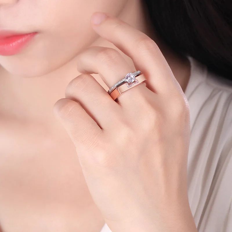Роскошное женское кольцо из серебра и розового золота с белым цирконием, набор кристальных свадебных колец, свадебные ювелирные изделия, кольца для помолвки для женщин