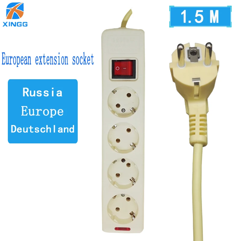 Удлинитель питания с европейской вилкой и переключателем 4/5/6 розеток 1 5 м 16 А 250