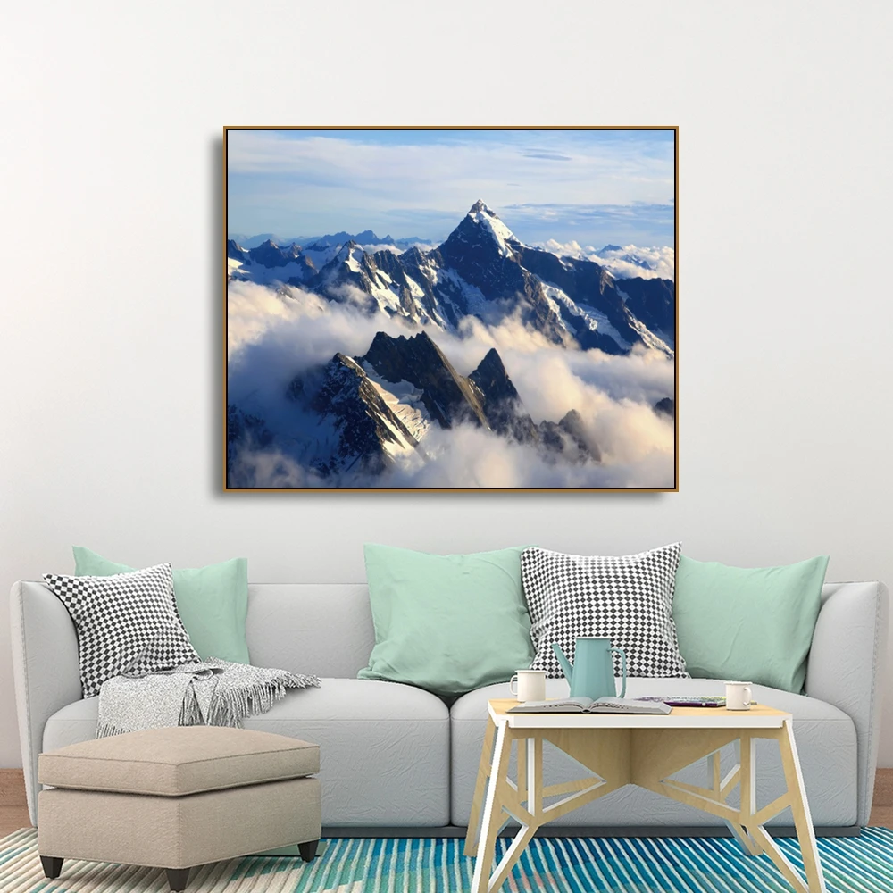 

Laeacco Canvas Calligraphy Painting Alps Alpine Landscape of Mountain Posters and Prints Wall Art Picture for Living Room Decor