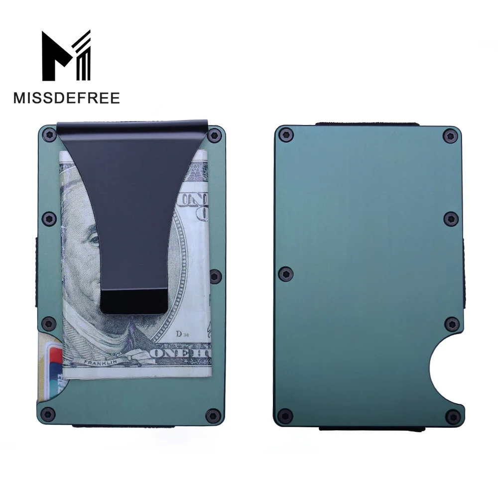 Металлический Мини тонкий кошелек RFID со съемным зажимом для денег брендовый
