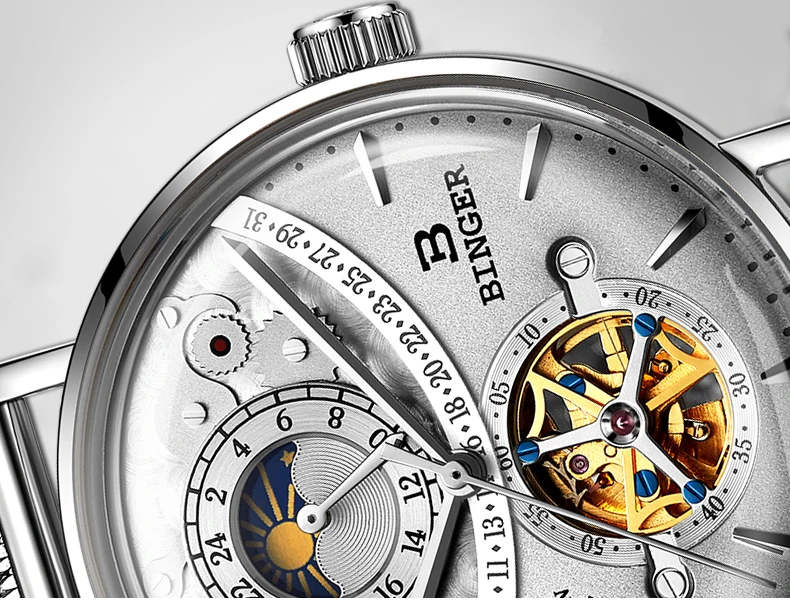 Водонепроницаемые 50 м Moon Phase Мужские часы Роскошные турбийон военные часы 24 часа сапфир повседневные автоматические механические часы Новые