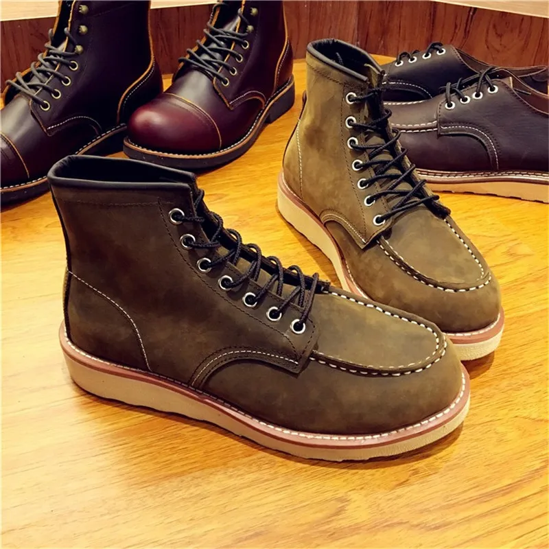 

British fashion genuine leather motorcycle unisex boots lace up safety men ankle western customized men boots