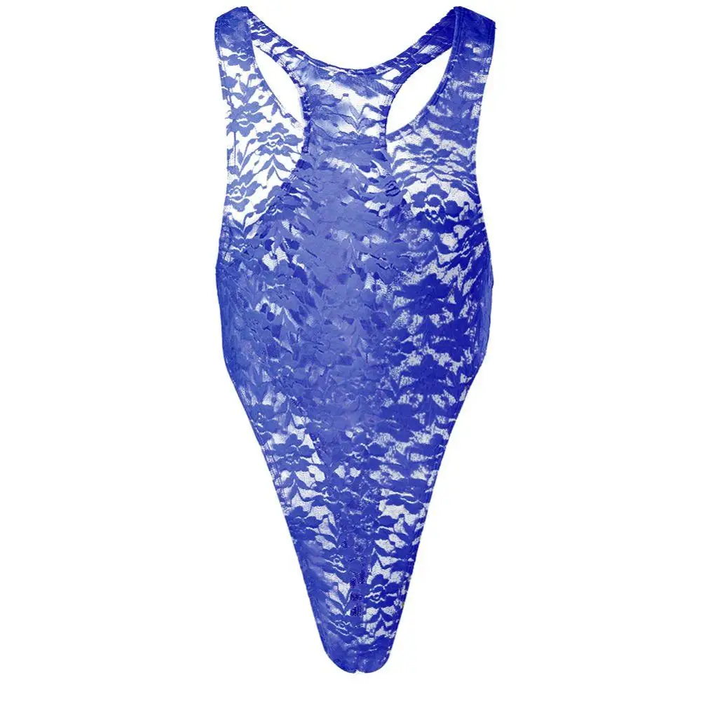 Royal Blue Сексуальный Для мужчин, с кружевным плетением, прозрачные бикини Боди Нижнее белье Сисси Кружевное боди с цветочным принтом бельё из джерсовой ткани Детский комбинезон для Для мужчин - Цвет: Royal Blue