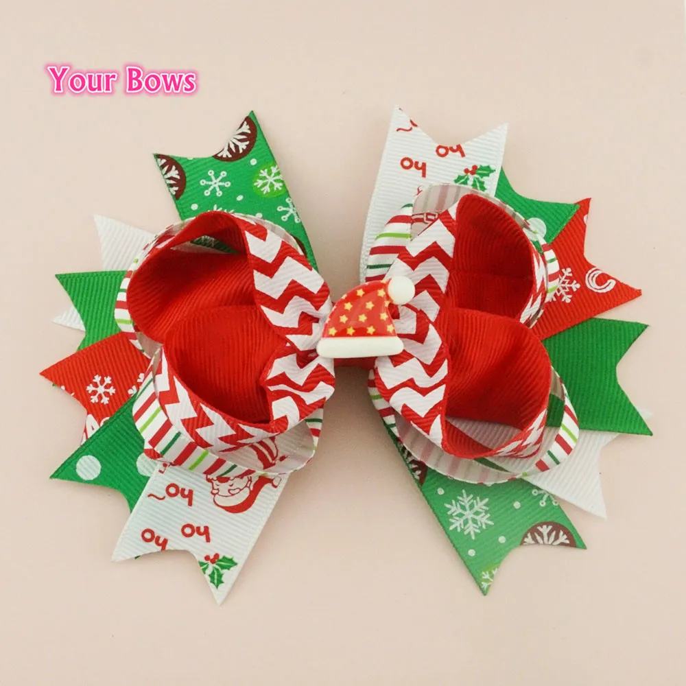 

Your Bows 1PCS 5Inches Christmas Hair Bows With Hair Clips 100% Ribbon Bows Hairpin Children Headwear Kids Hair Accessories