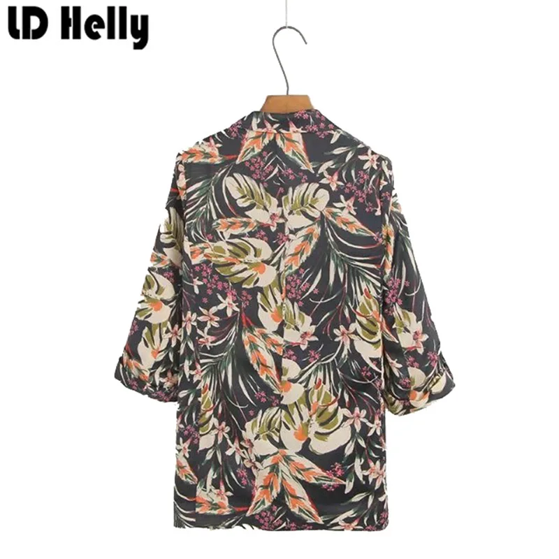 LD Helly Винтаж Для женщин Пиджаки для куртка мода листьев цветочные печатных Офис