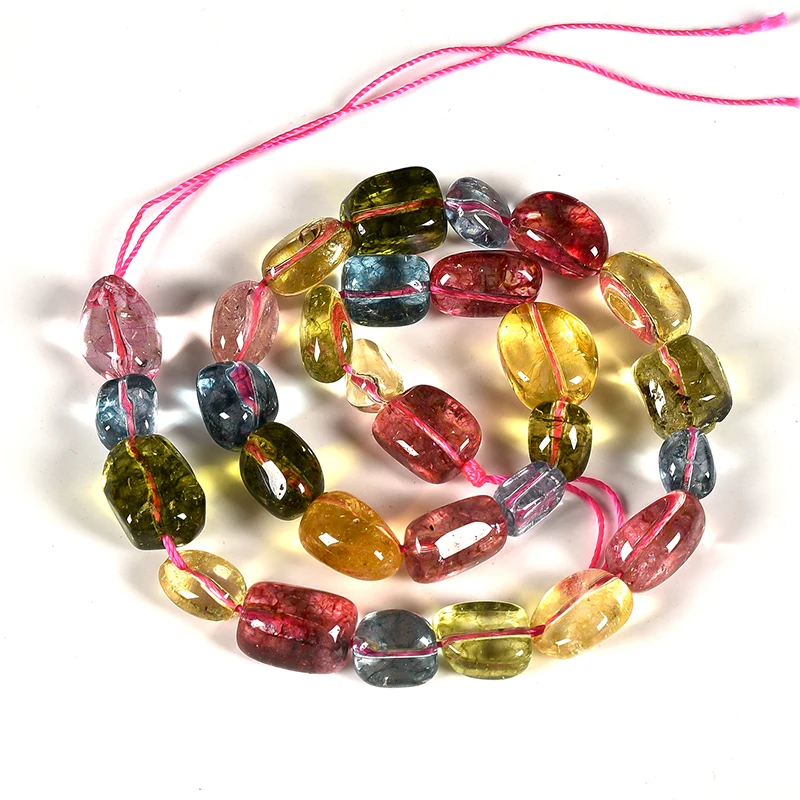 

Smooth Crystal Beads 8-15mm Tourmaline Quartz Beads For Handmade jewelry chain Necklace 15inch Loose Beads H230