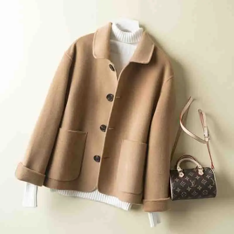 Wool Coat Women Spring Autumn high quality Double-sided Cashmere Jacket Long sleeve Casual plus size Short Coats