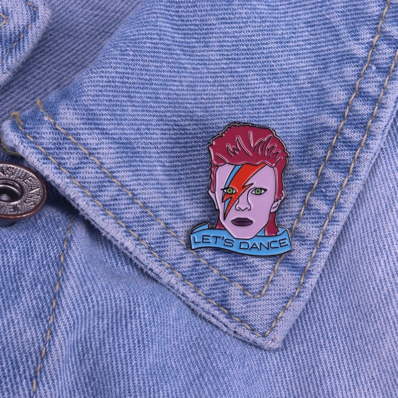 Винтажная брошь Давида Боуи 80s Let's dance под давлением значок ziggy stardust с молнией