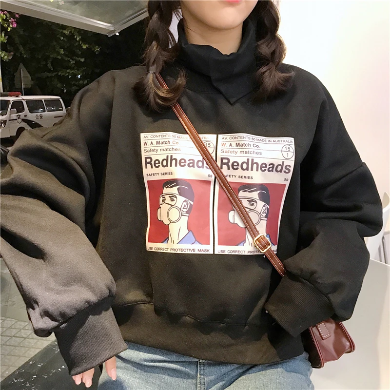 Для женщин Толстовка Harajuku корейский новый осень и зима с высоким воротом из флиса