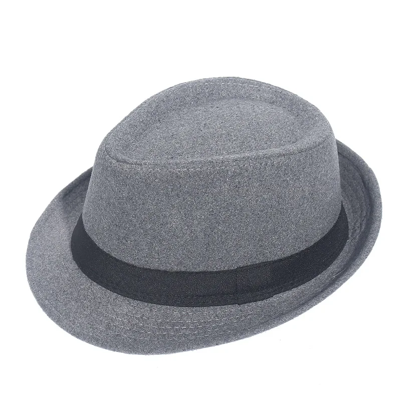 Gray Black Fedora Hat Classical Wide Brim Hat Men Solid Men's Dad Vintage Top Jazz Hat Autumn Winter Bowler Sombrero Felt Cap - Цвет: A