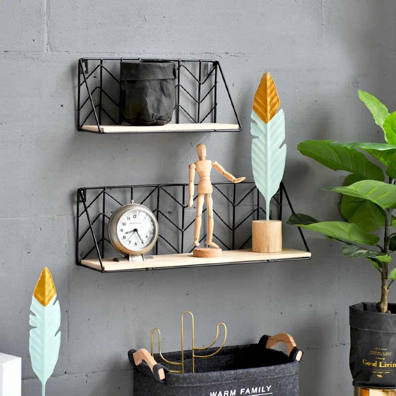 

Ins hot American style Nordic Wall Storage Holders Racks metal geometric round Modern Design Hanger corridor Rail bookrack