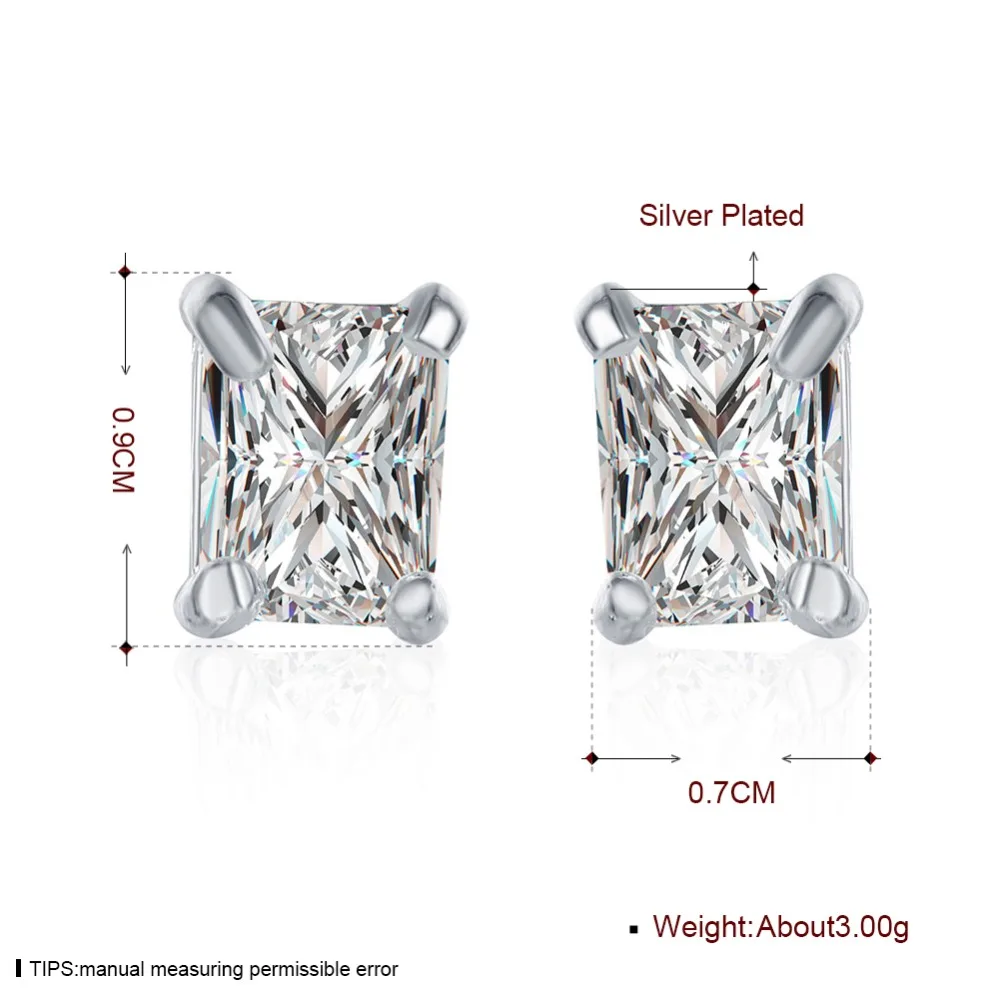 Посеребренные серьги модные ювелирные изделия прямоугольные белые гвоздики с