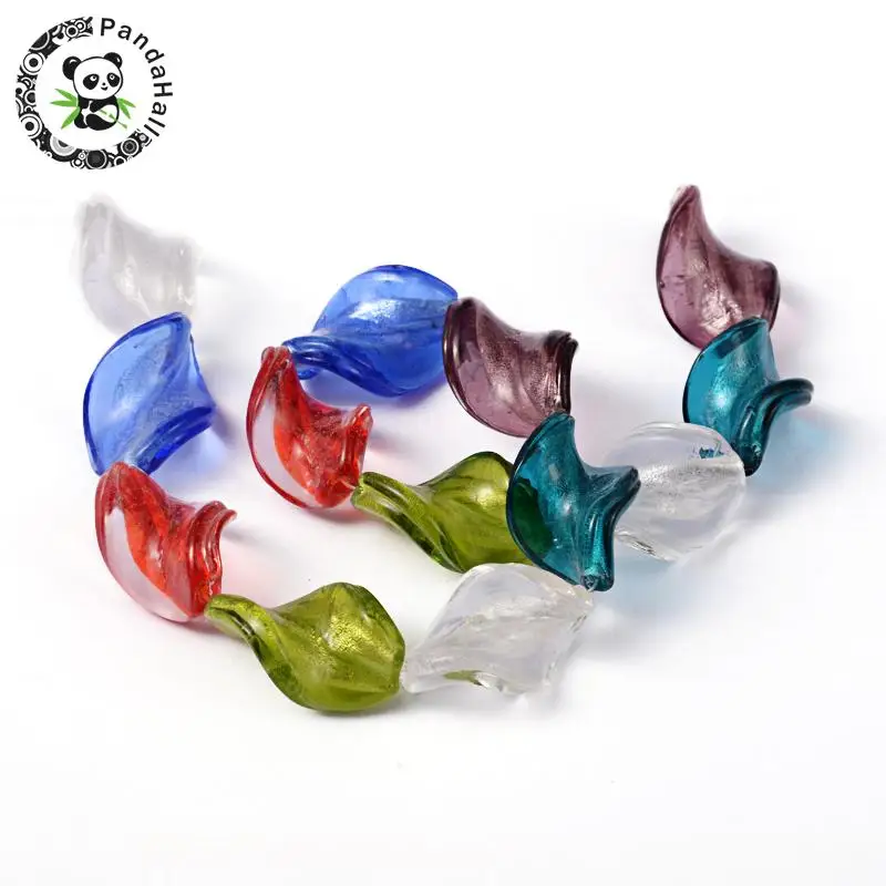 

Mixed Color Handmade Foil Glass Beads Strands Twist about 30mm long, 20mm wide, hole: 1mm, 13pcs/strand, 14~15