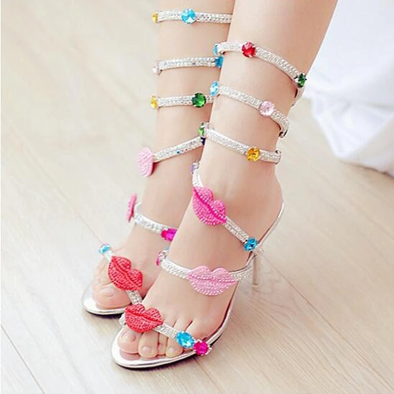 Летние женские сандалии с открытым носом стразы дизайнерские гладиаторы обувь