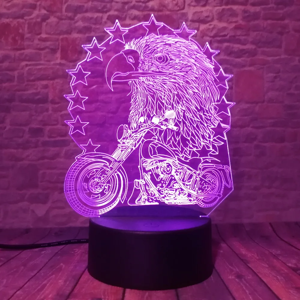 Орел и мотоцикл светодиодный 3d-ночник USB 7 цветов Изменение украшение Бытовая лампа Дети праздники и подарки на день рождения