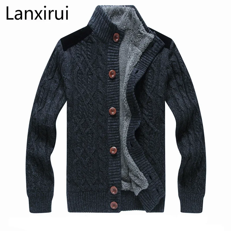 Мужской флисовый кардиган, свитера, Повседневный свитер Strickjacke, мужской теплый толстый свитер с воротником-стойкой, 3xl