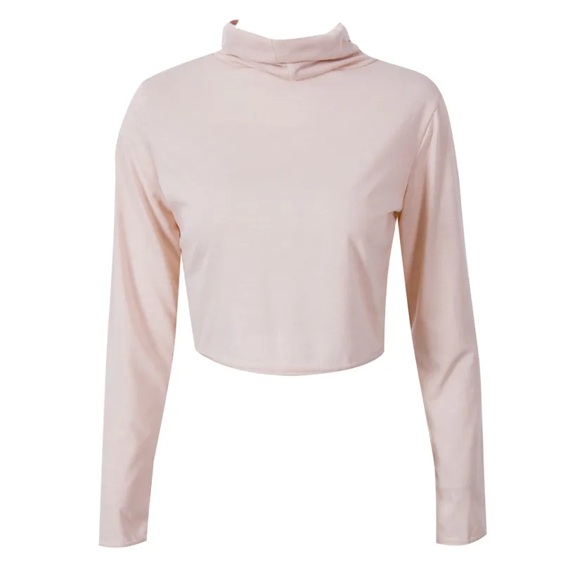 Женская укороченная водолазка Клубная модная мини футболка с длинным рукавом в