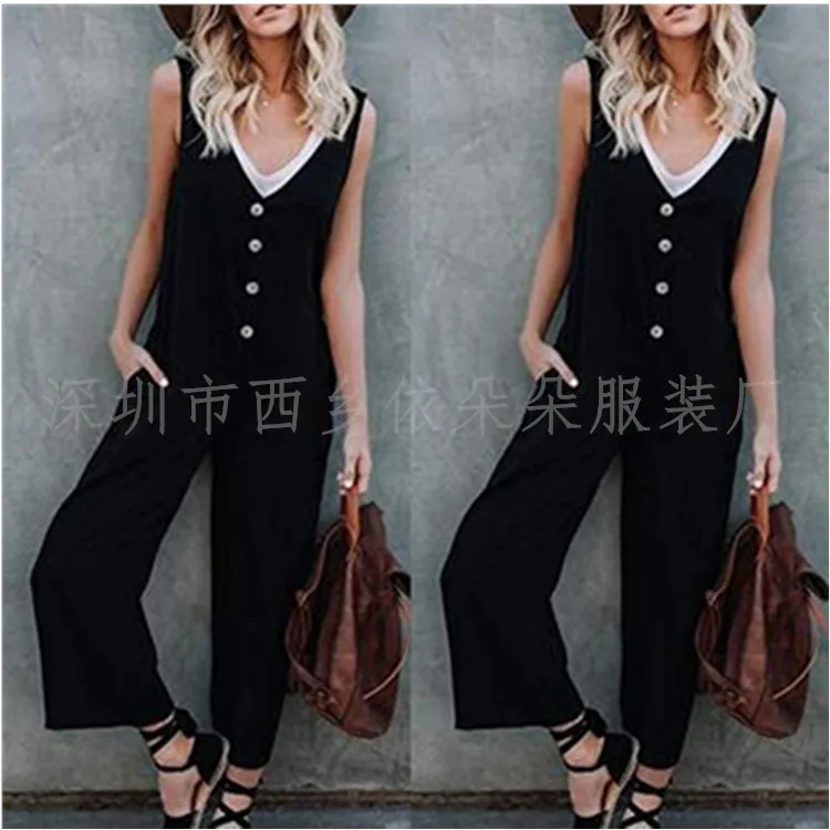 S XL Новый v шеи моде тонкая одной груди комбинезон ремень полная длина весна осень
