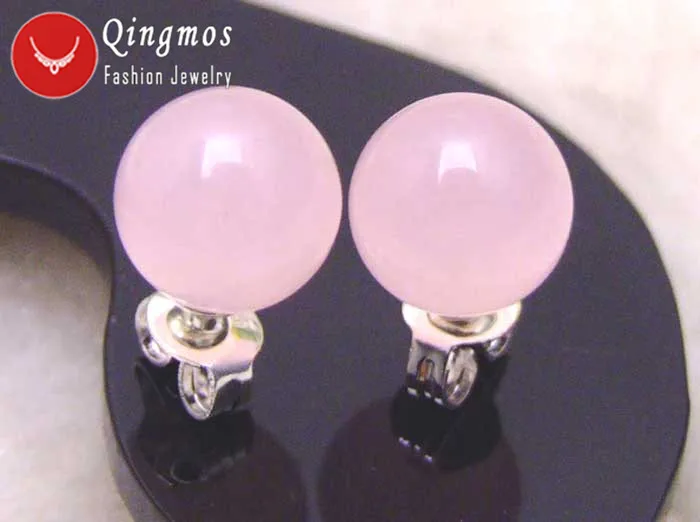 Qingmos Round Natural Jades Earrings for Women with 8mm Pink Trendy Stering Silver 925 Stud Earring-ear133 | Украшения и