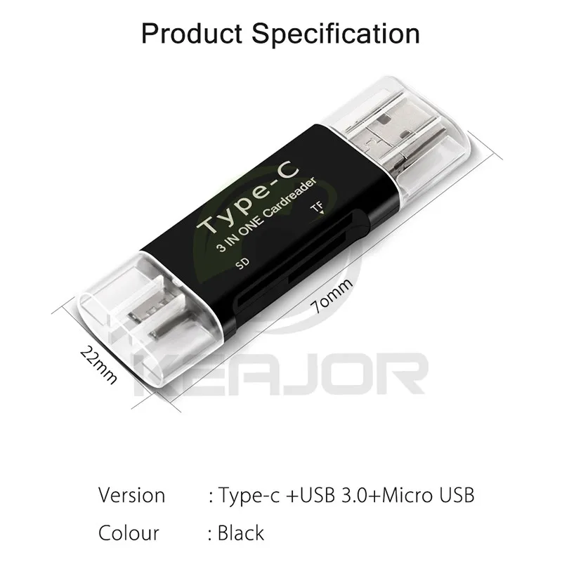 Keajor Micro& type-C& USB 3 в 1 OTG SD/TF высокоскоростной считыватель смарт-карт памяти Адаптер для телефона и шт., SD TF кард-ридер