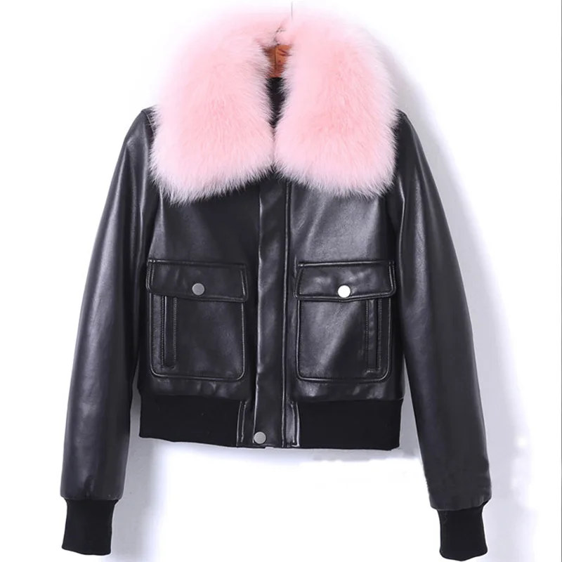 QAZXSW 2018 New Women's Winter Genuine Leather Outer Down Jacket Short Sheepskin Thick Warm Fashion Coat LE475 | Женская одежда